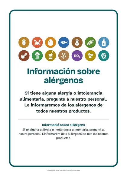 Cartel de aviso de alérgenos: español y catalán