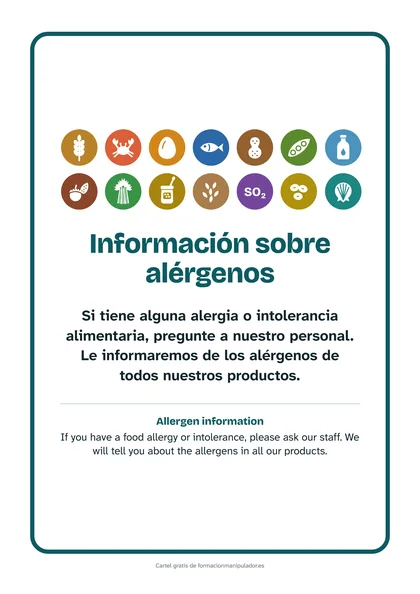 Cartel de aviso de alérgenos: español e inglés