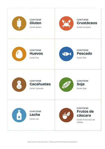 Tarjetas de alérgenos: español y catalán